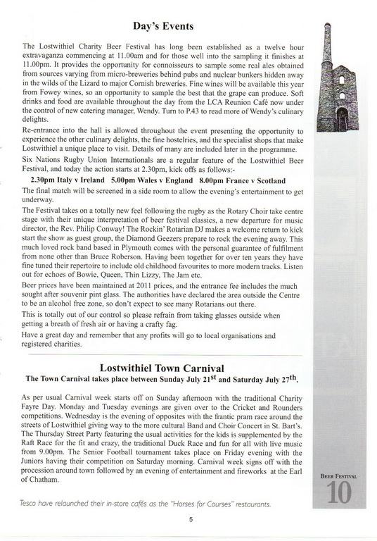 10th (2013) Lostwithiel Charity Beer Festival Programme